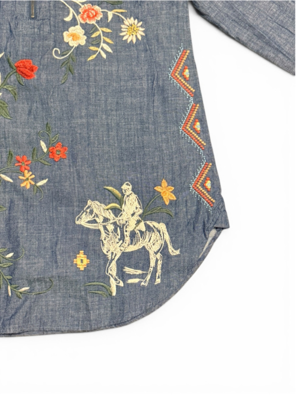 Johnny Was Helena Embroidered Chambray Zip Tunic Shirt XS Western Floral NWT - Picture 10 of 11